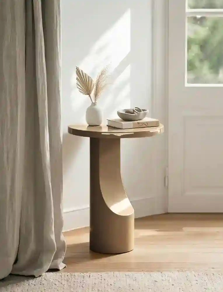 Mesa Alia auxiliar redonda de microcemento Beige