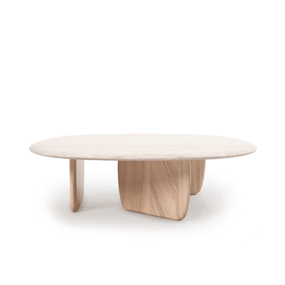 Low Coffee Table with Traveltino Marble and Obi Oak Legs