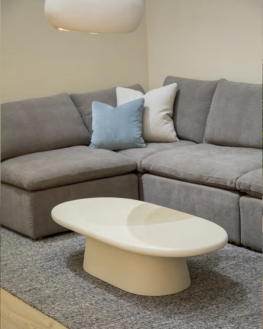 Mesa centro salón comedor ovalada microcemento calidad premium grande gris Ganges