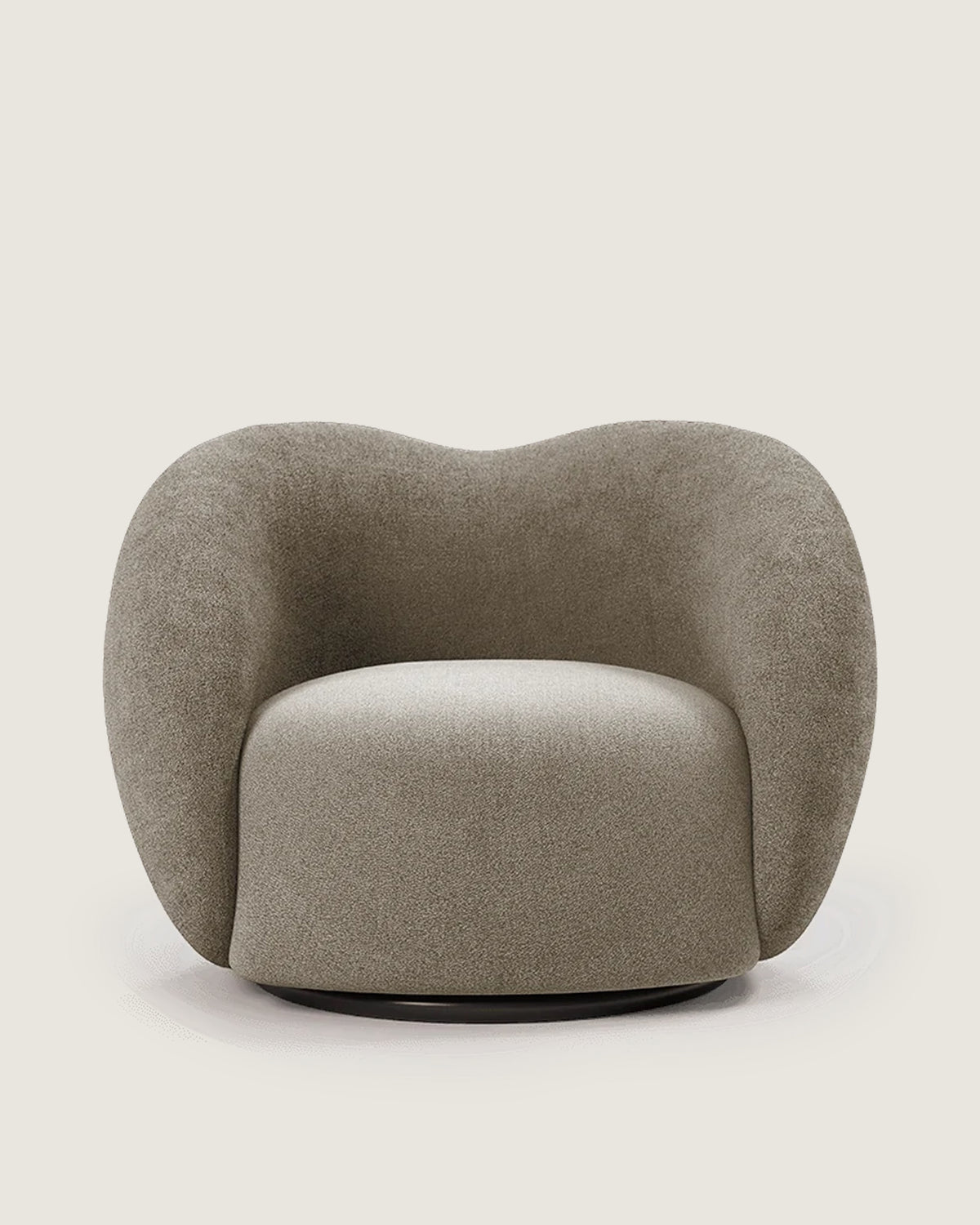 Butaca giratoria tapizada para salón o dormitorio taupe de diseño hecha a mano Sofía