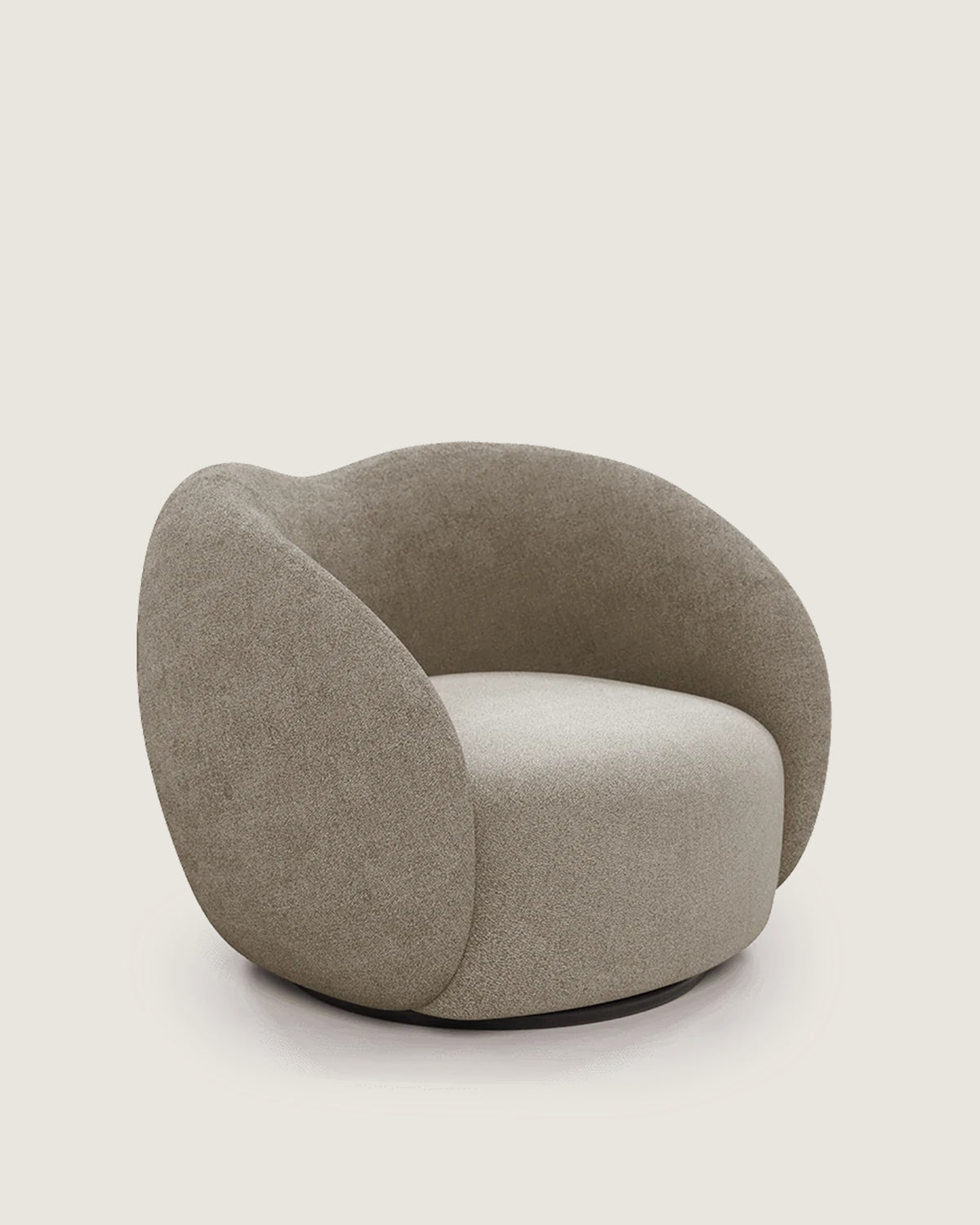 Butaca giratoria tapizada para salón o dormitorio taupe de diseño hecha a mano Sofía