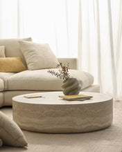 Round coffee table for living/dining room with travertine marble effect finish