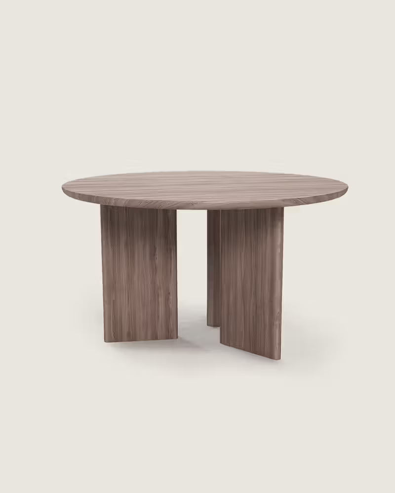 Mesa salón comedor redonda madera calidad premium grande nogal Zen