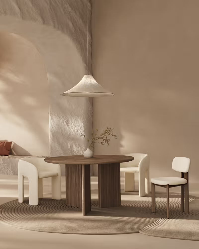 Mesa salón comedor redonda madera calidad premium grande nogal Zen