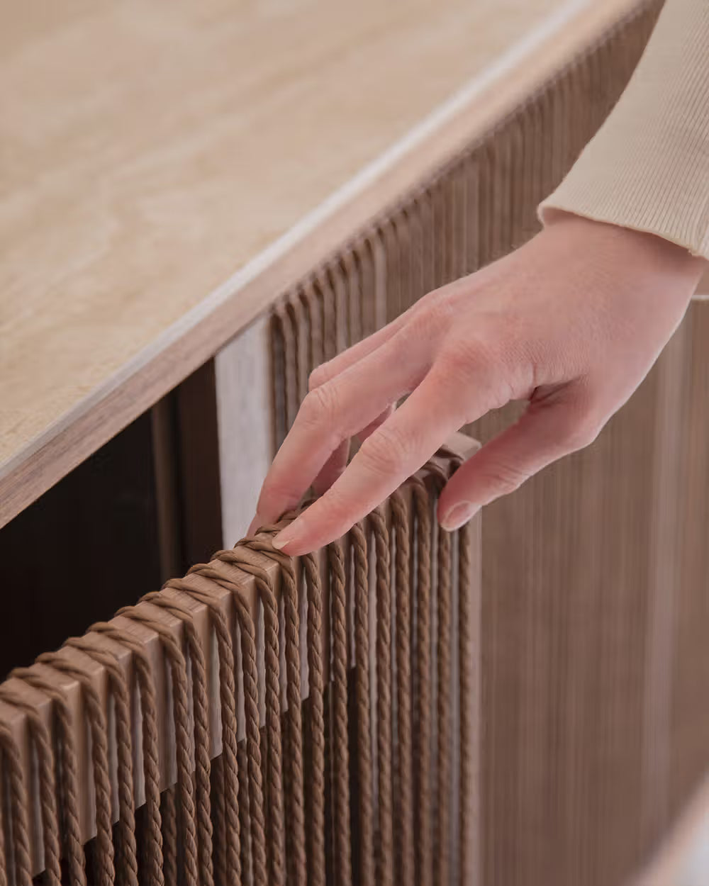 Ivy sideboard in different wood finishes with a travertine marble top