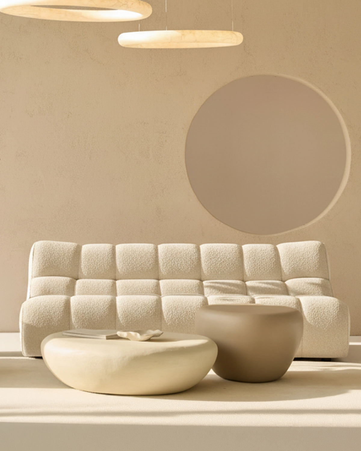 Mesa centro salón comedor ovalada baja microcemento calidad premium grande natural Oasis