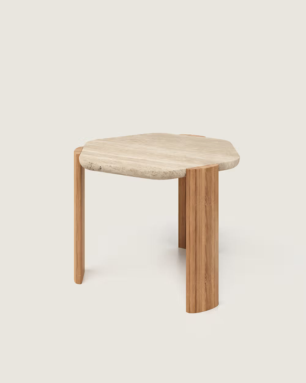 Mesa auxiliar salón comedor hexagonal madera y mármol calidad premium pequeña travertino blanco Paraná