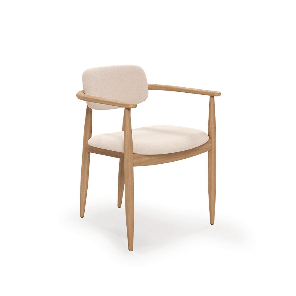 Fauteuil Lys en différentes structures en bois, recouvert de tissu Vita Crème
