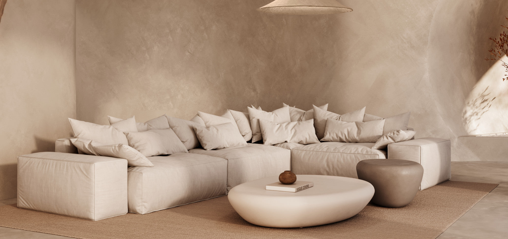 Sofá Milos rinconero con tapicería personalizada 343 x 243 cm