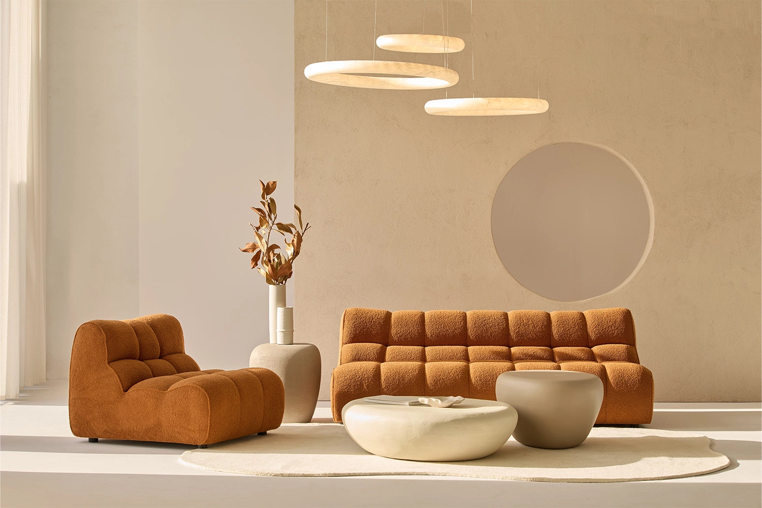 Nude 3-seater sofa upholstered in terracotta color 206 cm