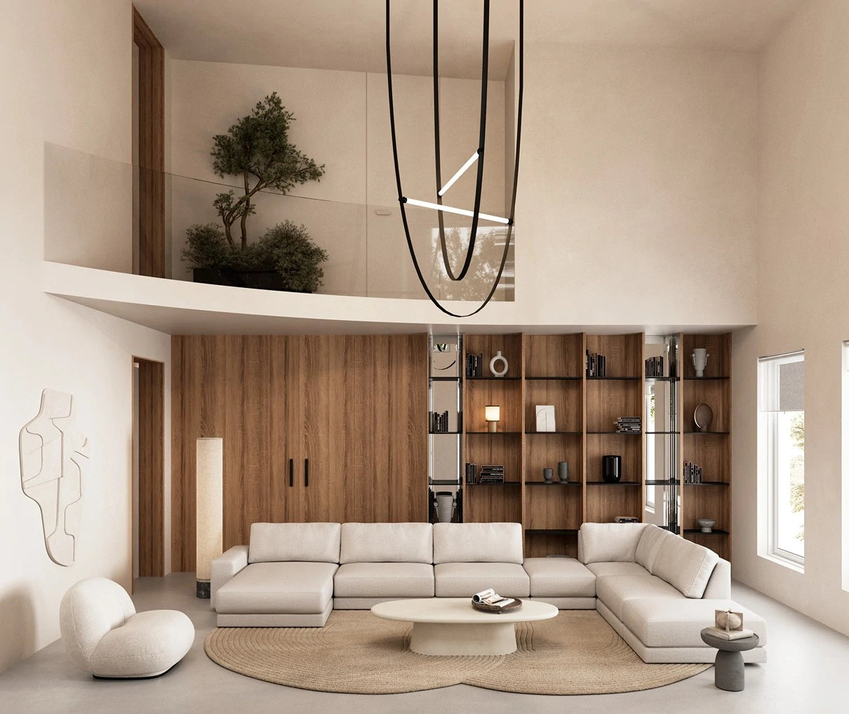 Low Coffee Table with Traveltino Marble and Obi Oak Legs