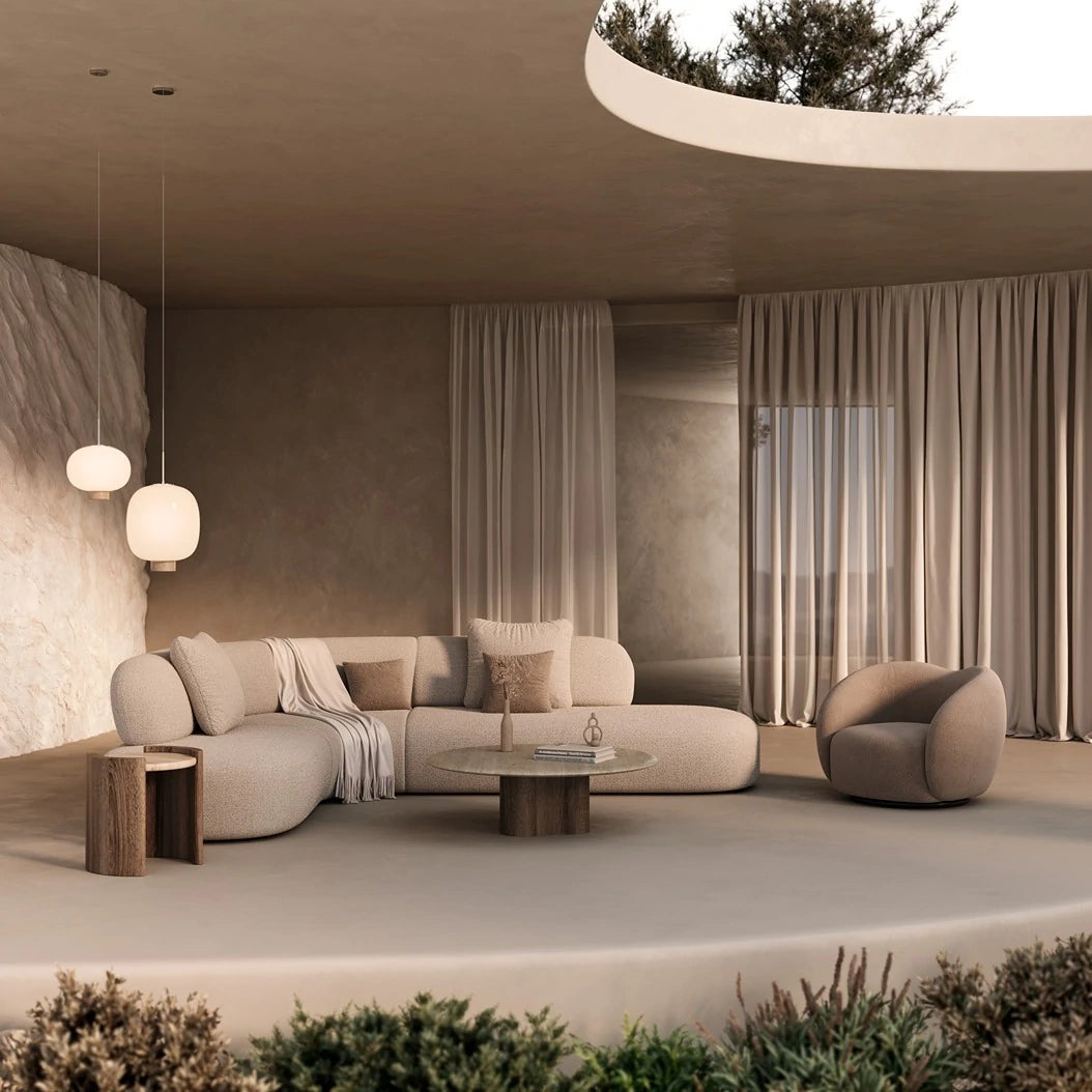 Coffee table with travertine marble and walnut legs Hara