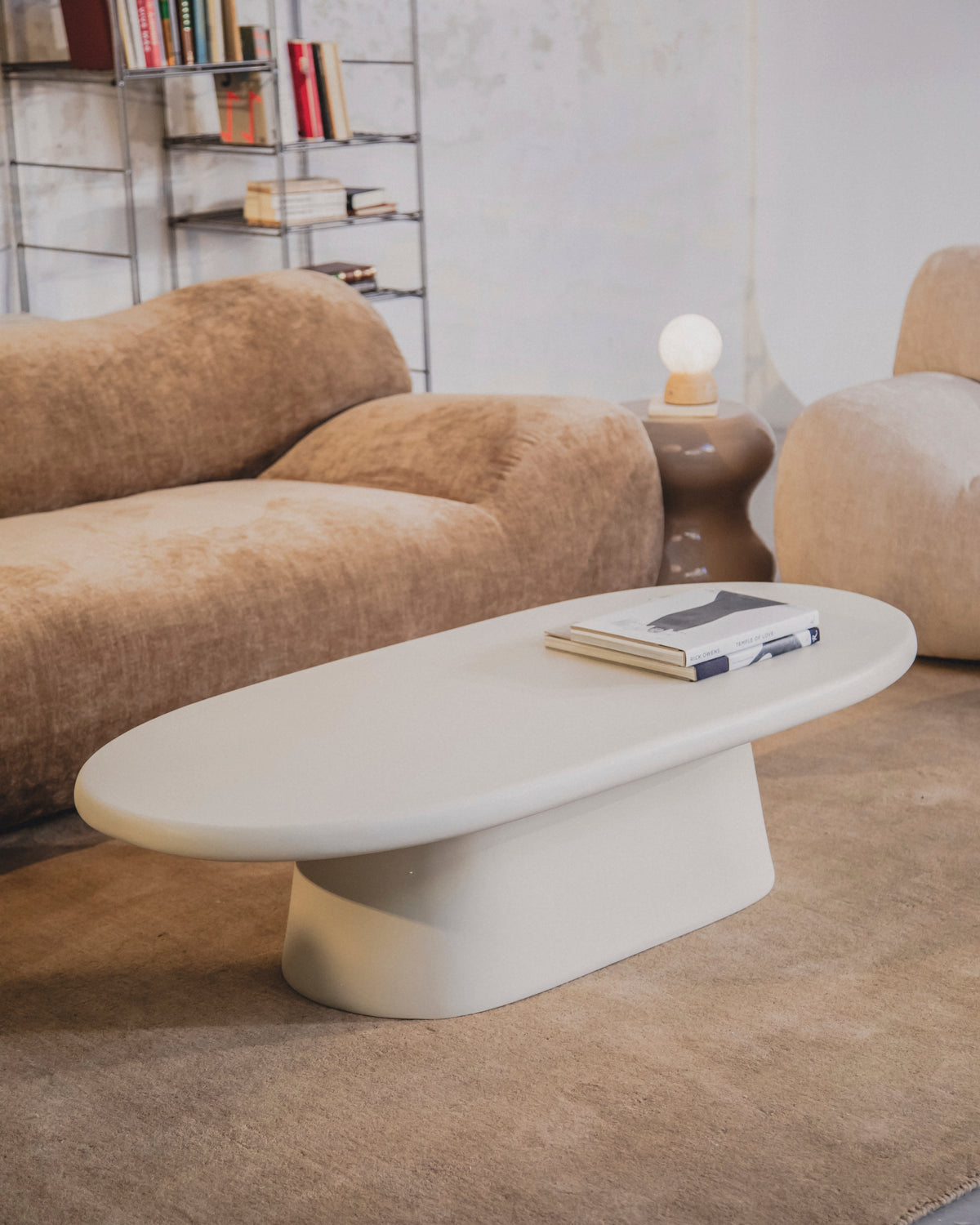 Table basse de salon salle à manger ovale en microciment qualité premium grande gris Ganges