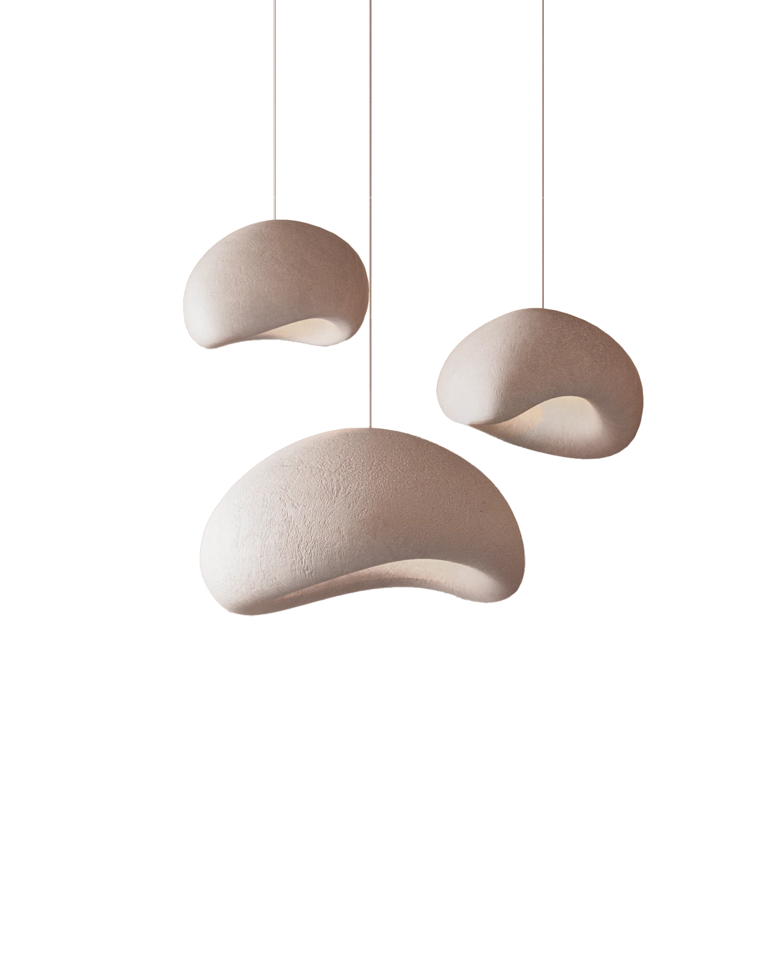 Set de 3 lámparas colgantes de techo CLOUD fabricadas en material de resina con acabado texturizadas en medidas 30 x 40 x 60.