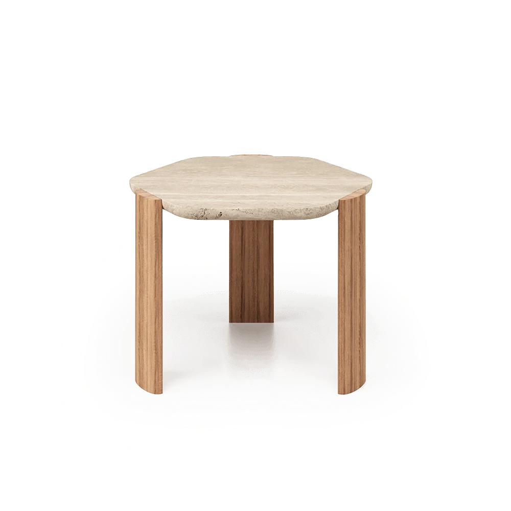 Side Table in Travertine Marble and Natural Paraná Oak Legs