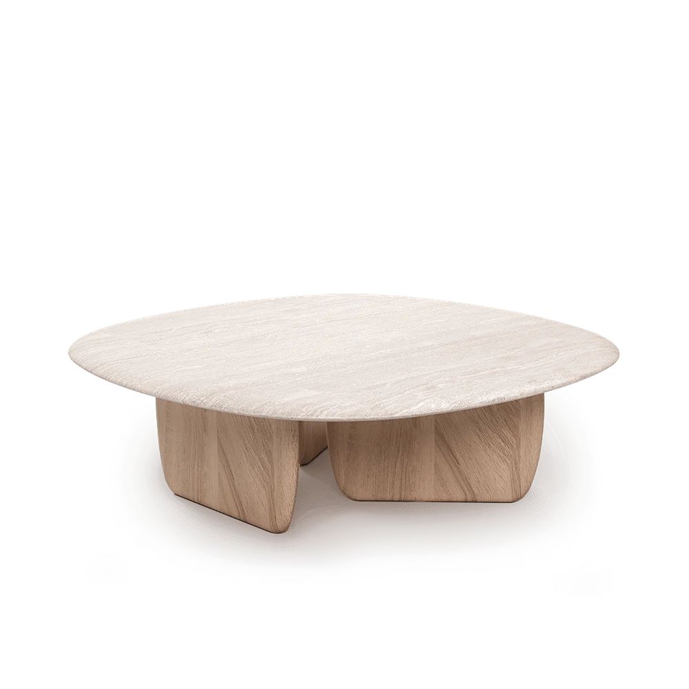 Low Coffee Table with Traveltino Marble and Obi Oak Legs