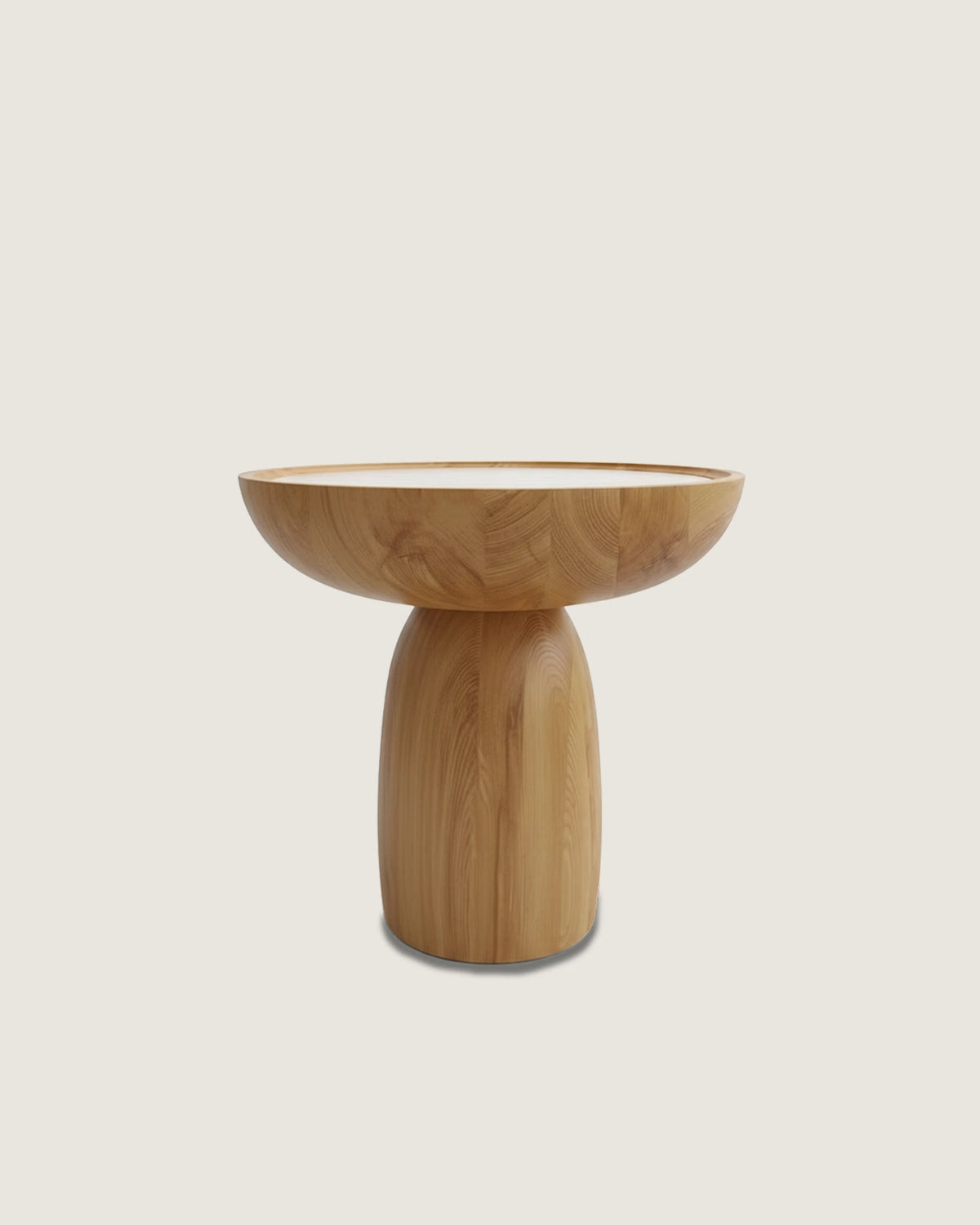 Mesa auxiliar salón comedor redonda madera y marmol calidad premium pequeña travertino blanco Ria
