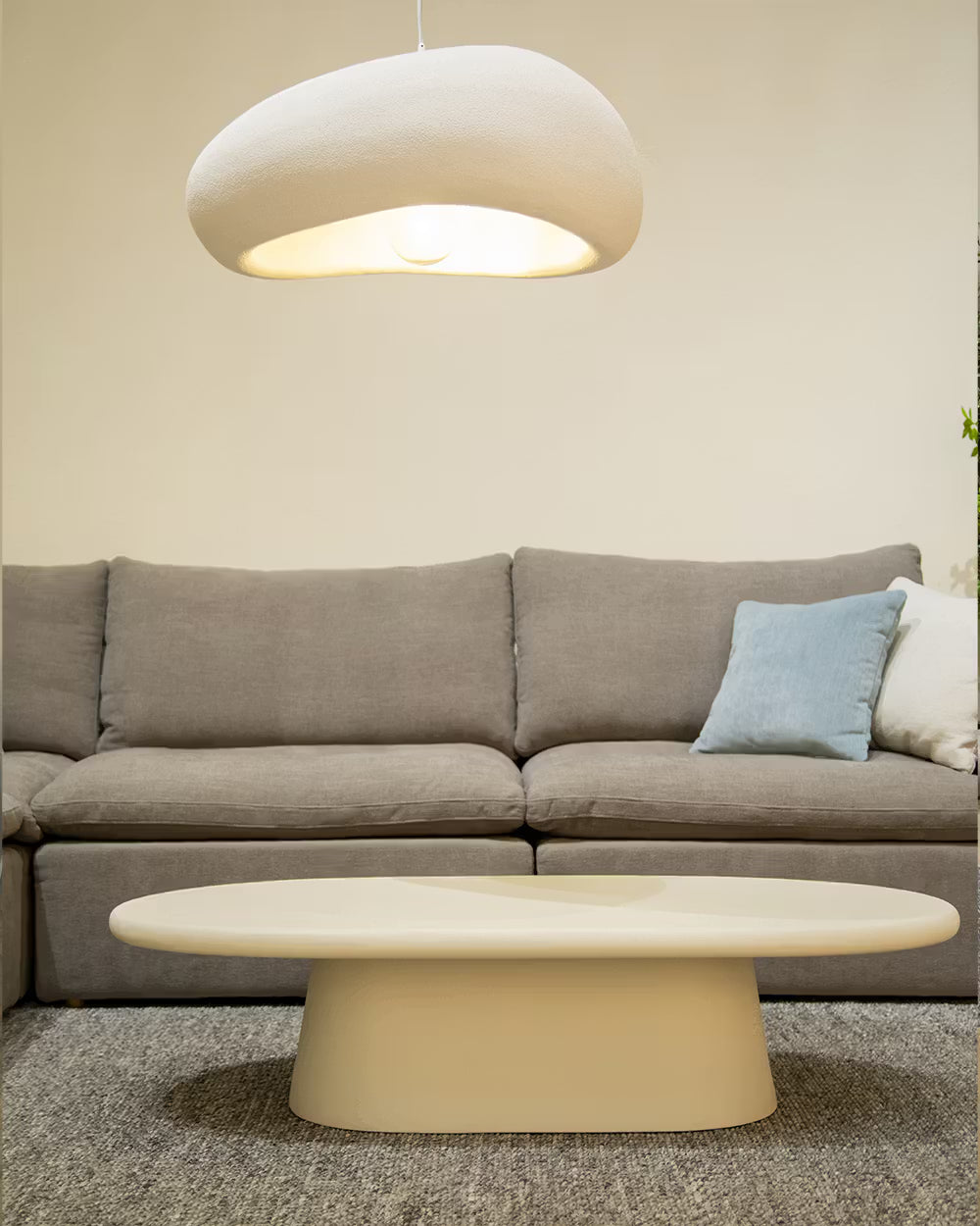 Mesa centro salón comedor ovalada microcemento calidad premium grande gris Ganges