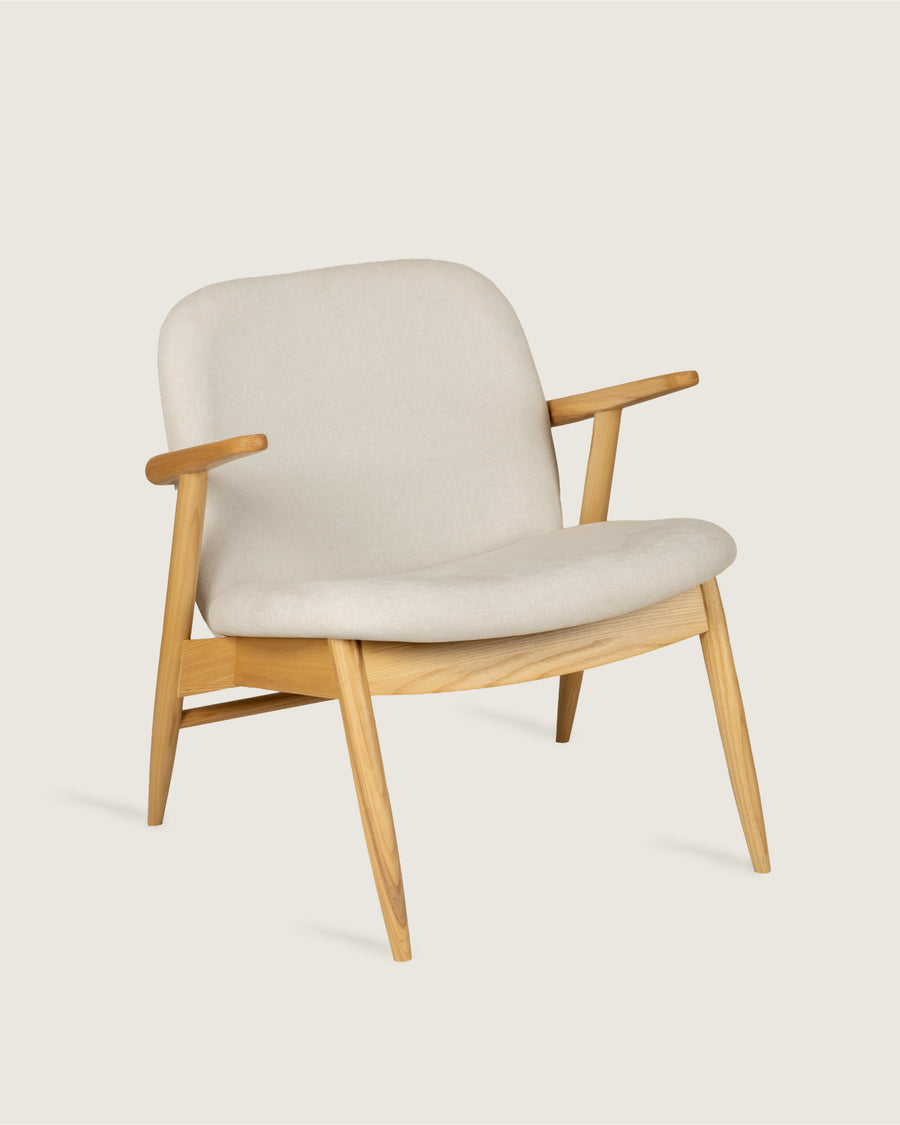 Lys armchair with wooden frame and vita creme upholstery