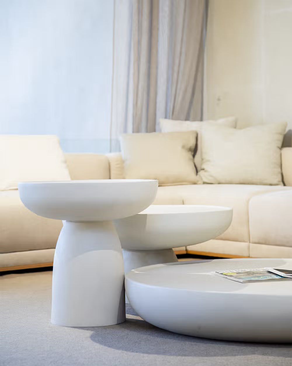 Mesa centro salón comedor redonda microcemento calidad premium grande Natural Rin