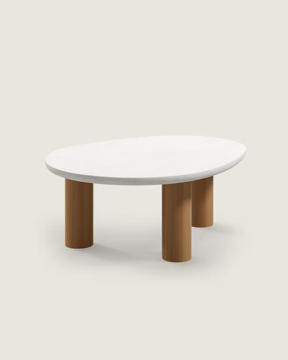 Mesa Vilma de centro de microcemento en acabado piedra liquida en color natural