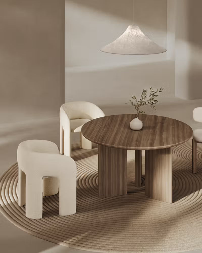 Mesa salón comedor redonda madera calidad premium grande nogal Zen