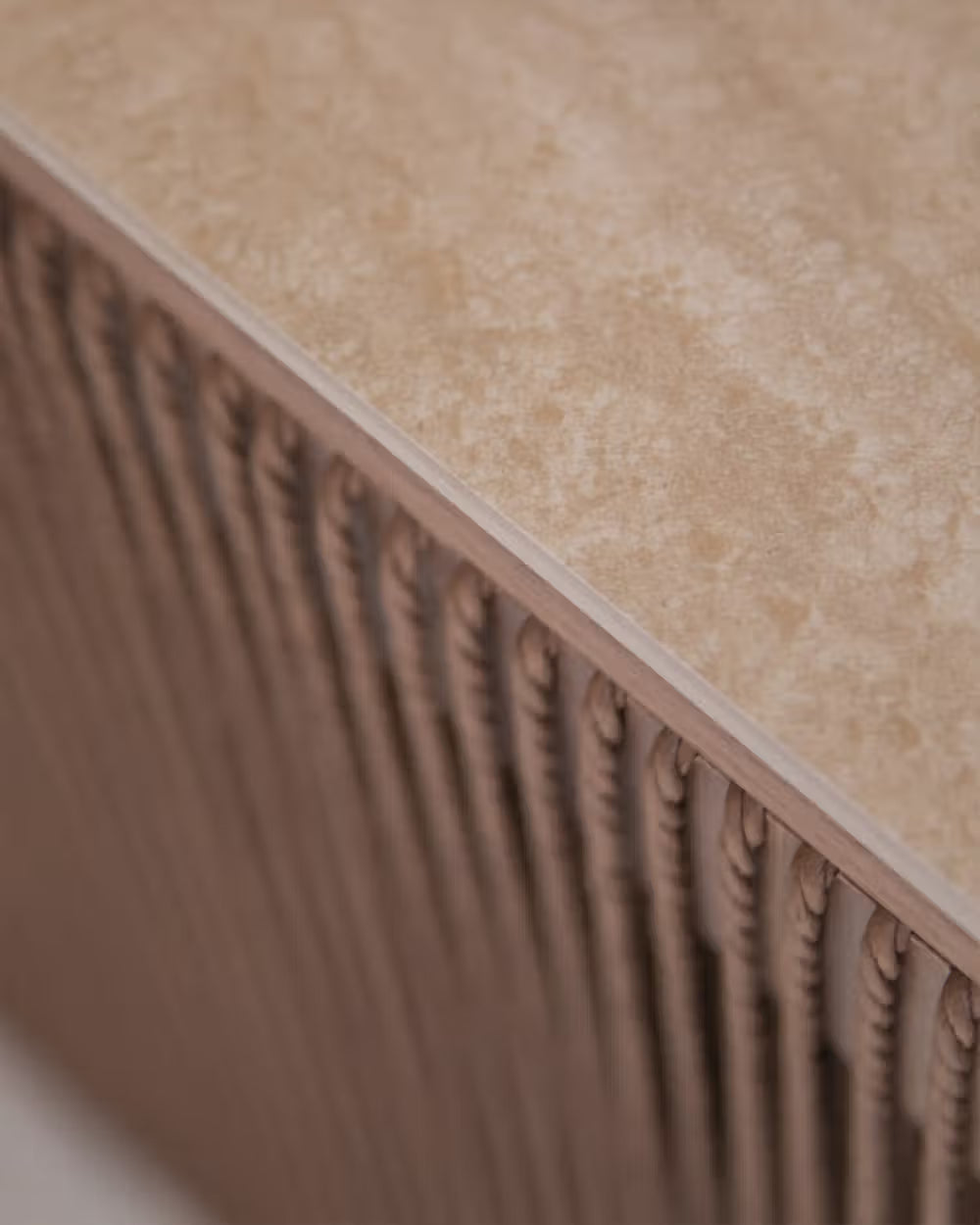 Ivy sideboard in different wood finishes with a travertine marble top