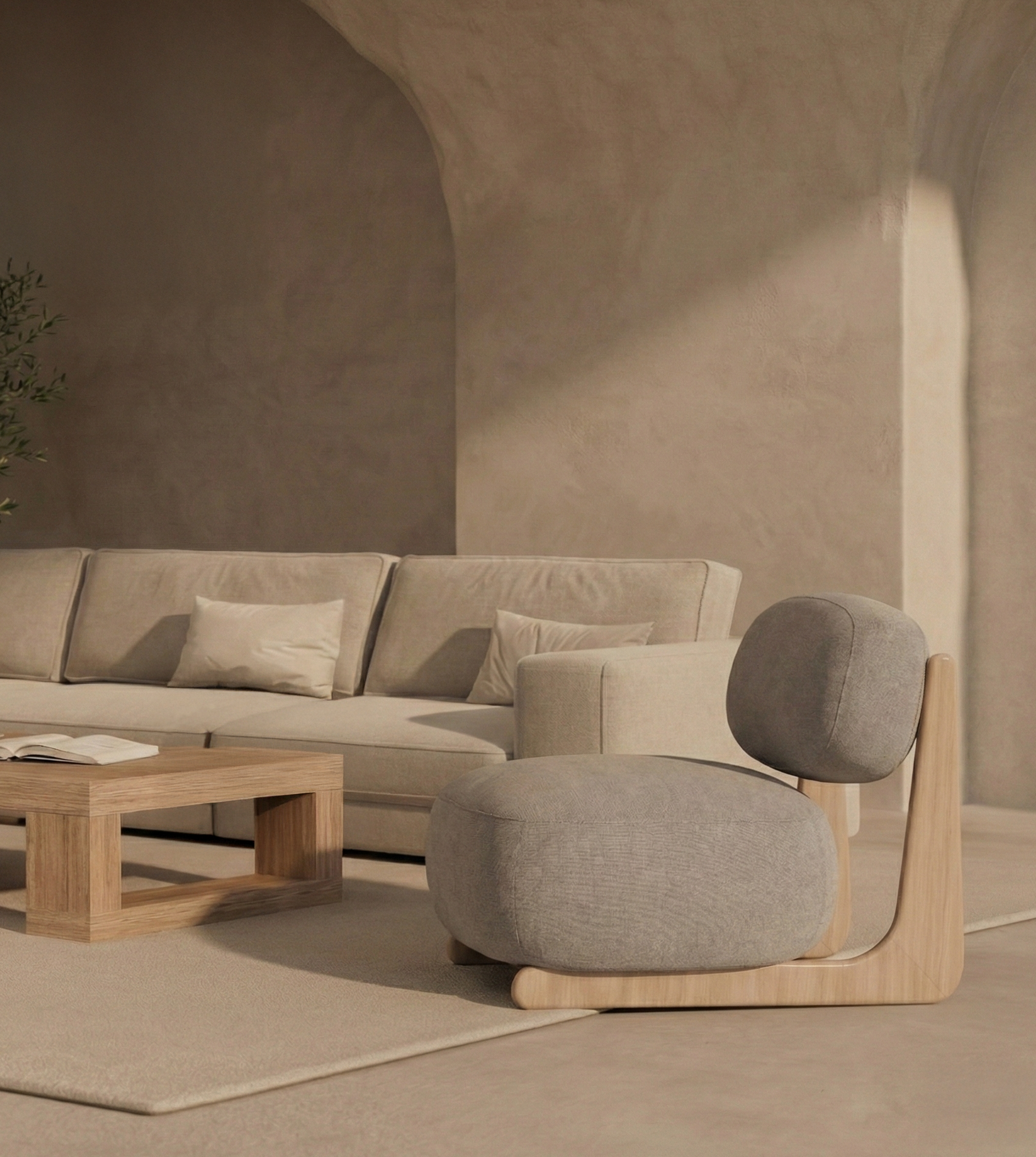 Butaca Mare en tapicería dolmen creme y dolmen ceniza