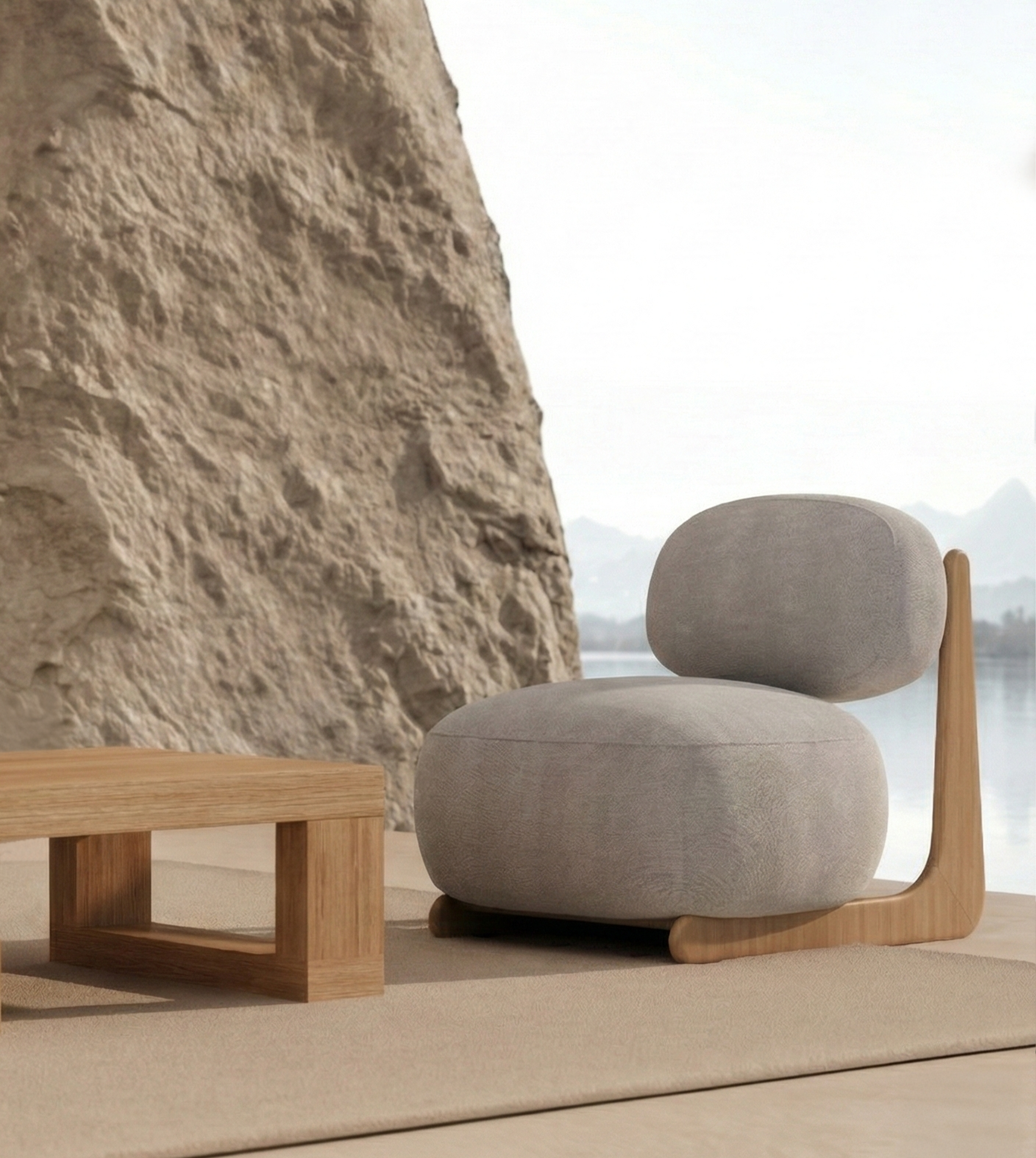 Butaca Mare en tapicería dolmen creme y dolmen ceniza