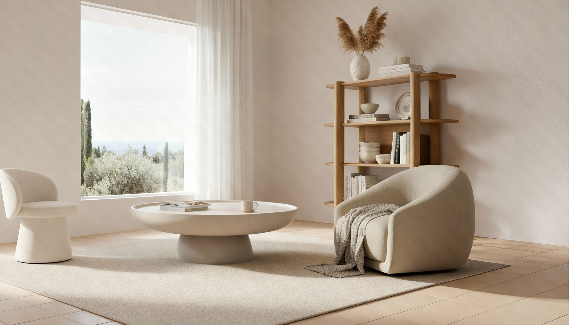 Serene and comfortable presence: Boss embraces the posture and tidies the space with a clean gesture.