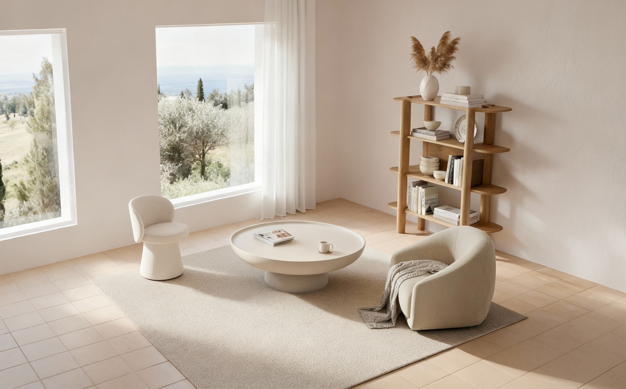 Serene and comfortable presence: Boss embraces the posture and tidies the space with a clean gesture.