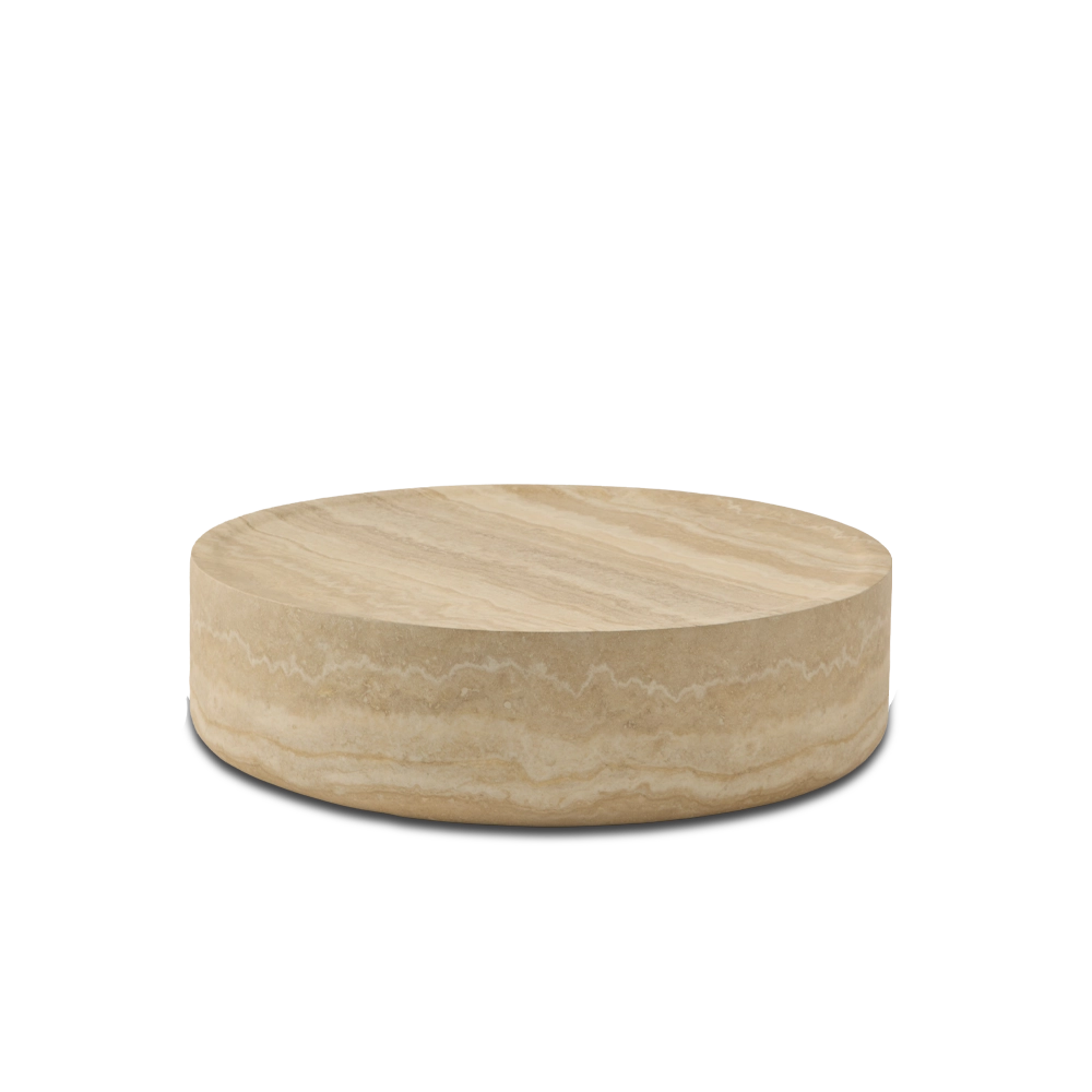 Mesa Tivoli de centro redonda de fibra de vidrio acabado en mármol travertino